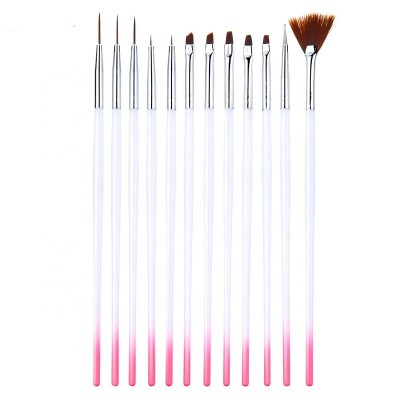 12 pcs / set White Professional Nail Brushes Art Gel Nail Brush UV Gel Brush Design Pen Drawing Brush Tools