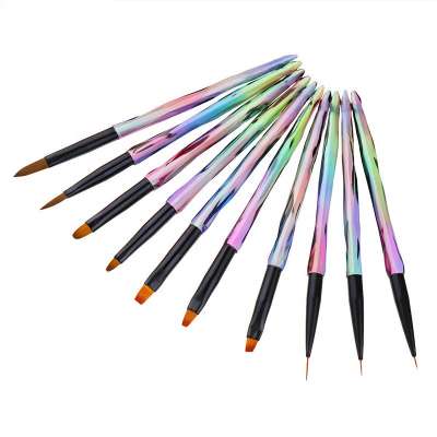 Wholesale 10 pcs/set acrylic UV gel extension liquid powder french stripes  liner paint pen brush for nail design nail tips