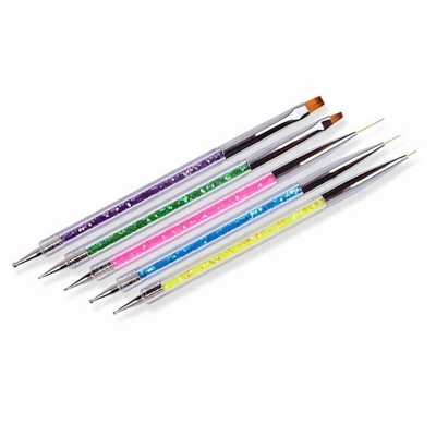 Acrylic handle colorful rhinestone 3D design nail painting brush multi-function nail art brush with nail dotting pen